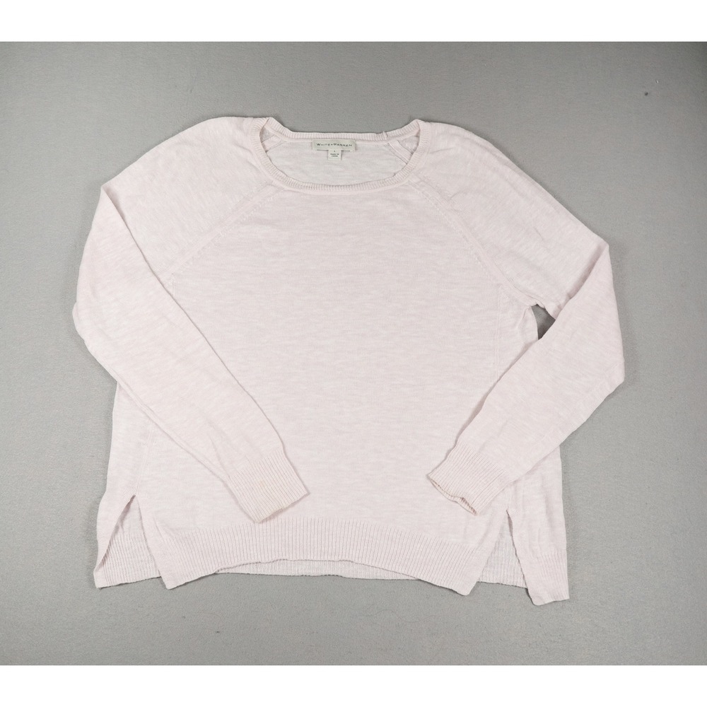 White + Warren Womens Sweater L Pink Cotton Linen Raglan Crew Neck Side Slit